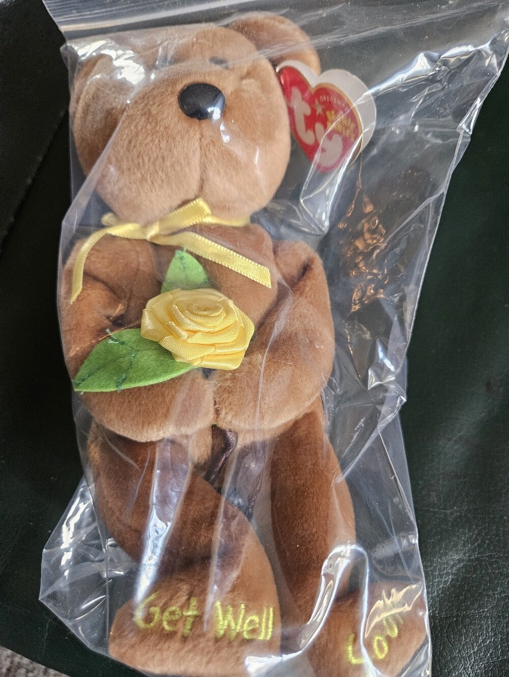 Ty Brown "Bandaid Bear" with Yellow Rose and Ribbon